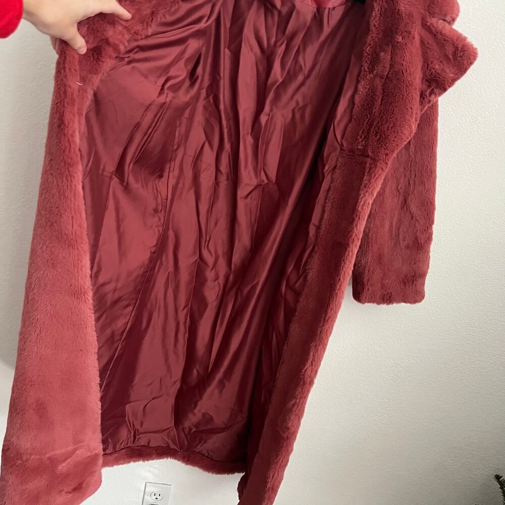 Ena Pelly Red Faux Fur Teddy Longline Oversized Coat - Picture 4 of 6